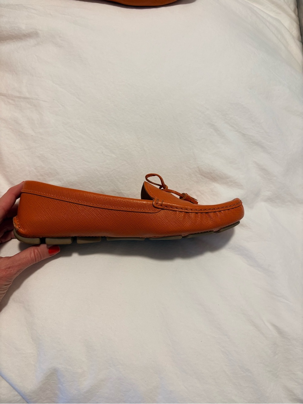 Prada Orange Saffiano Leather Moccasin Loafers - Picture 5 of 5